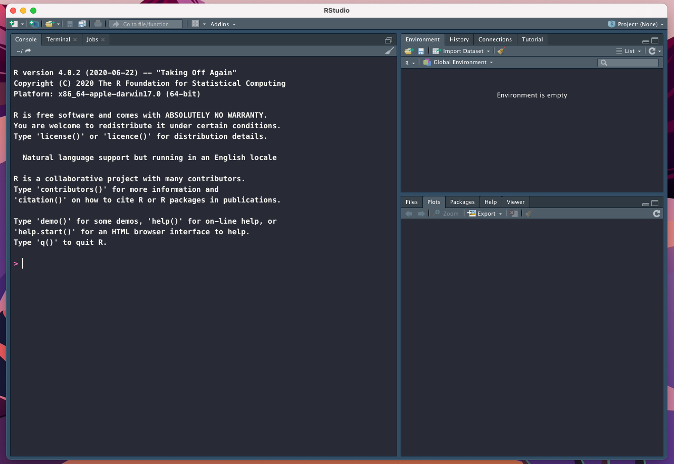 RStudio window view following launching